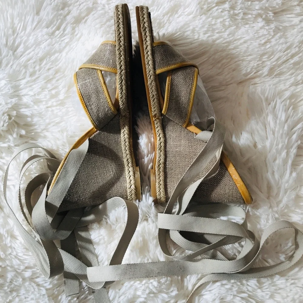 Calvin Klein Sandals Wrap Gladiator Wedge Platform Espadrille Tan Sz 6.5 Boho
